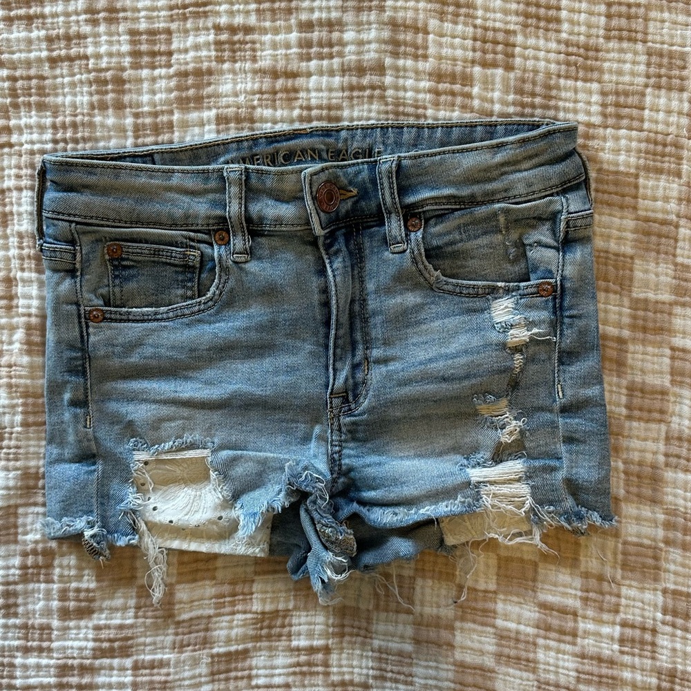 American Eagle Outfitters Light Blue Distressed Denim Cutoff Shorts